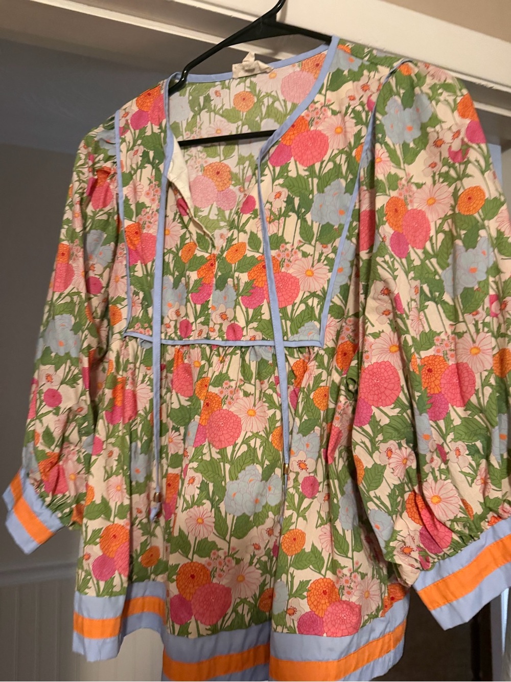 entro Floral Peasant Blouse in Green, Pink & Blue - Picture 2 of 4